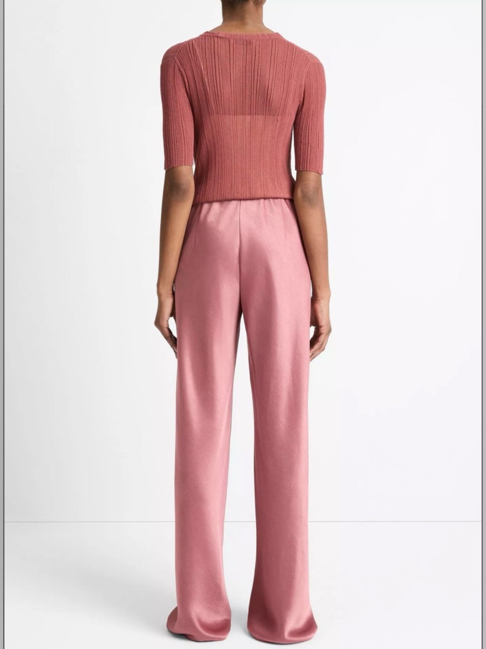 Vince Colette High-Rise Fluid Satin Bias Pant in Rose Jam color EUC Size Large - Picture 3 of 10